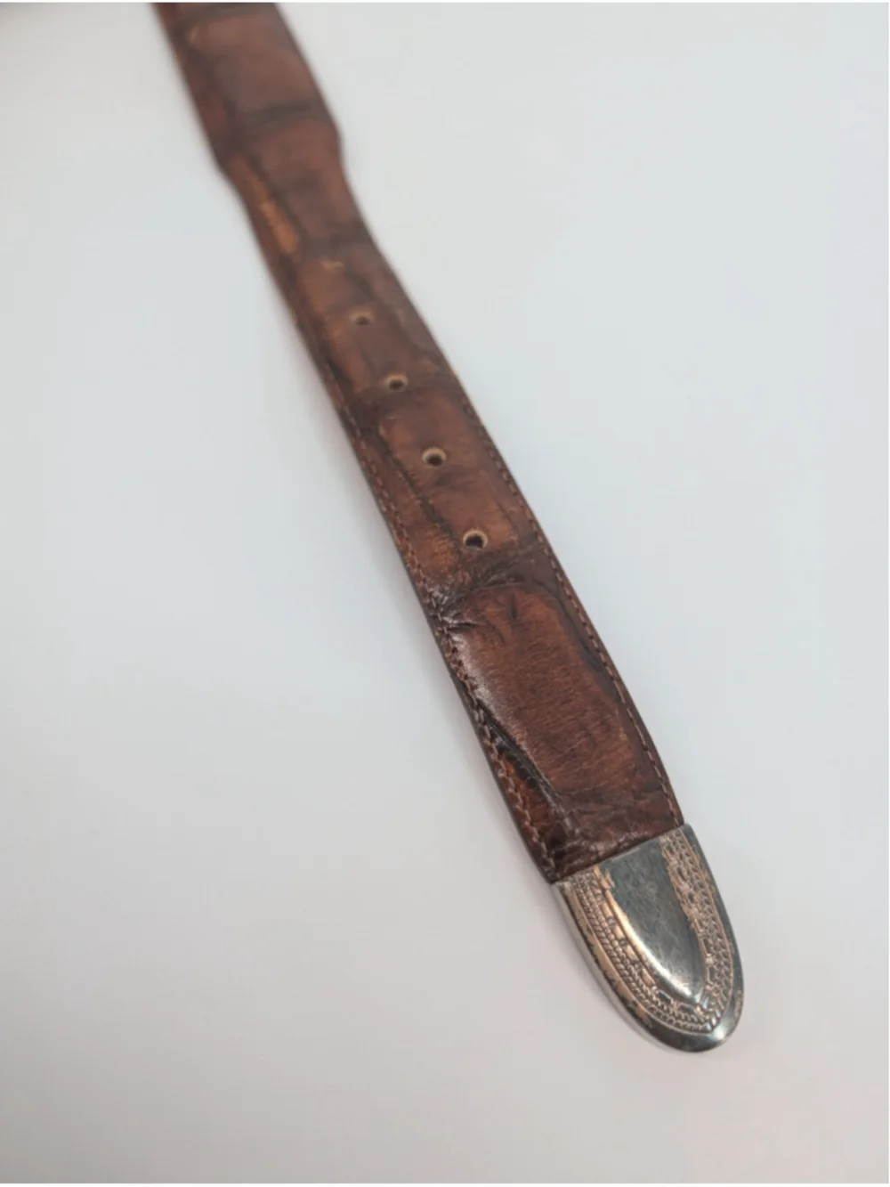 Vintage 1993 Onyx Brighton Brown Croc Embossed Leather Western Belt 36